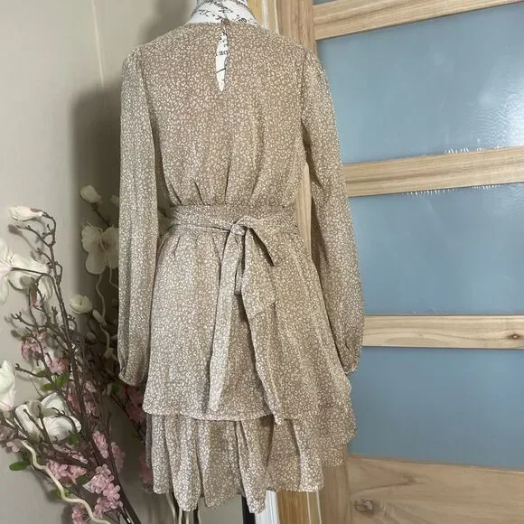 Japna Metalic Gold Long Sleeve Boho Dress Womens Small Tiered Flowy Evening - Picture 3 of 11